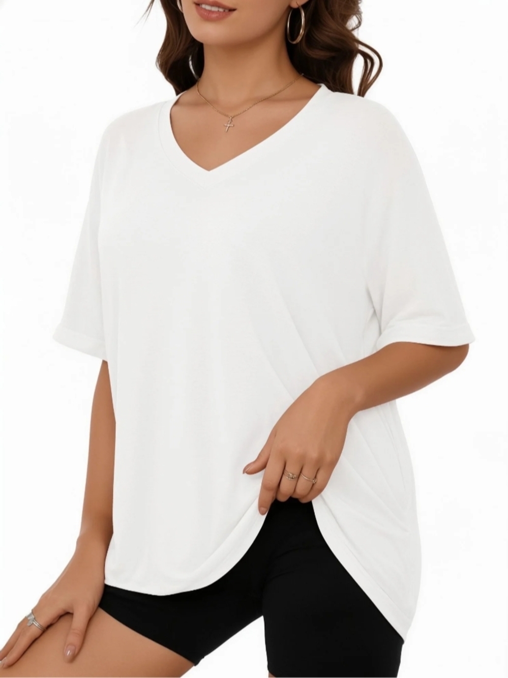 MOYIKO (New In The Bag) White Folded V-Neck White T-shirt XXL